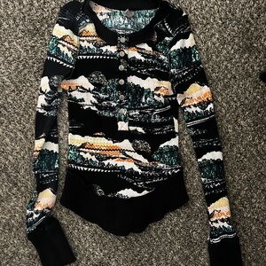 Free People Movement Rally Layer Long sleeve Top Black Diamond combo Z229